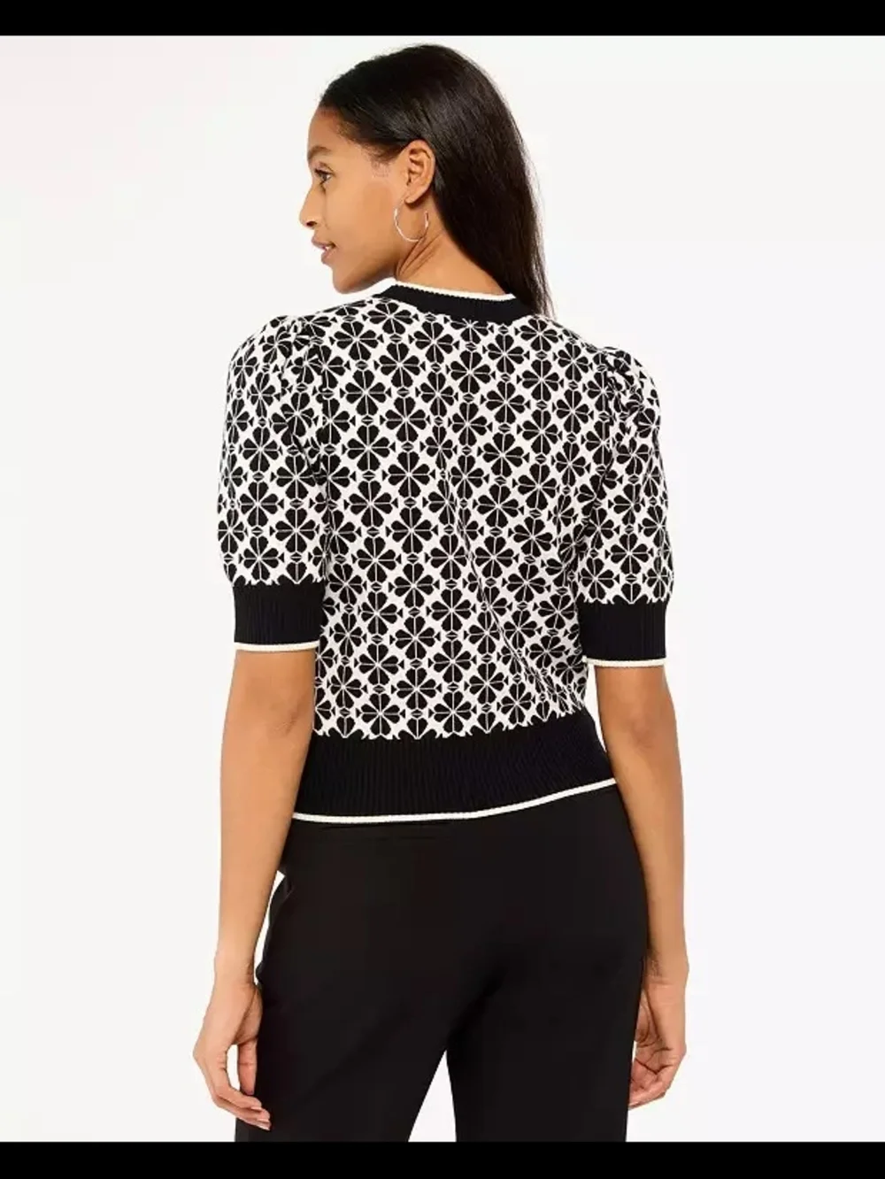 kate spade Black & White  Spade Flower Jacquard Crewneck Sweater, Size XS.